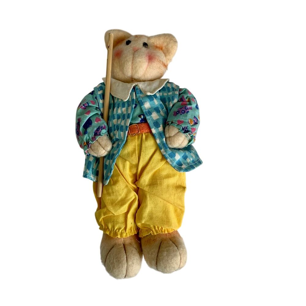 Vintage Country Soft Sculpture Cottagecore Cat 8 Inch Plush Decor